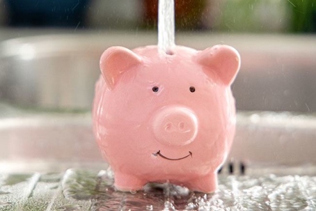 water pouring into a piggy bank